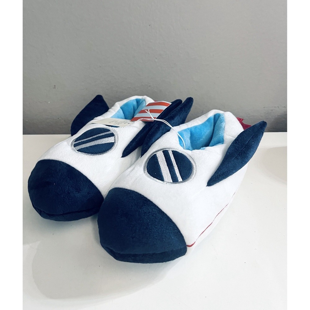 Cat & Jack‎ White Blue Rocket Ship Slippers Unisex Boys Girls Size 2/3 MED